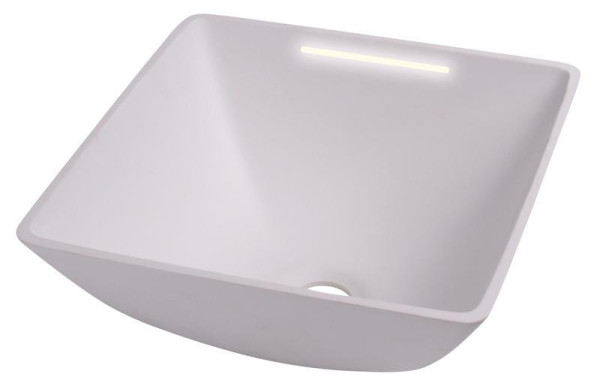 Umyvadlo plastové čtvercové bílé s integrovaným 12V LED osvětlením, rozměry 290 × 290 × 135 mm, pro odtok typ F