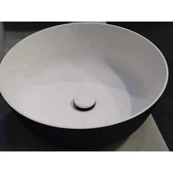 Umyvadlo kulaté Ocritech Bicolor  Ř 304 mm (černá/bílá, masivní materiál Solid Surface, včetně výpusti, výška 110 mm)