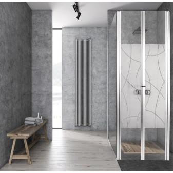 Dvoukřídlé sprchové dveře z PMMA do karavanu, 650 × 1800 mm, eloxované profily