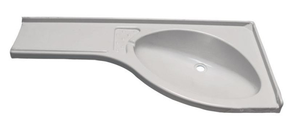 Umyvadlo rohové plastové s odkládací plochou vlevo bílé 840 × 375 × 150 mm pro karavany a obytná auta