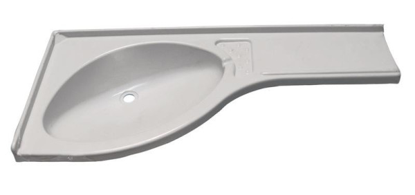 Umyvadlo rohové plastové s odkládací plochou vpravo bílé 840 × 375 × 150 mm pro karavany a obytná auta