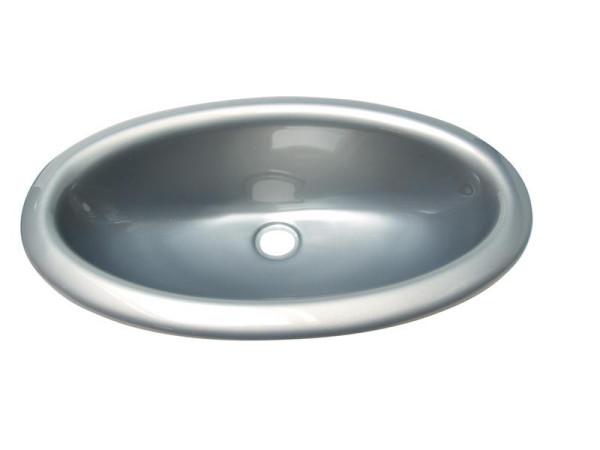 Umyvadlo plastové oválné stříbrné lesklé 450 × 275 × 150 mm pro karavany a obytná auta