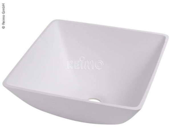 Umyvadlo plastové čtvercové bílé, rozměry 330 × 330 × 135 mm, pro montáž na desku i pod desku, odtok typ F