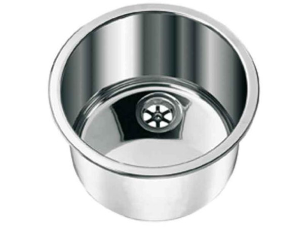 Umyvadlo nerezové kulaté (Edelstahlspüle) o průměru 340 mm, hloubka 190 mm, otvor pro odtok 54 mm, kovová barva