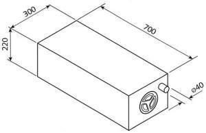 Nádrž na vodu 43 l 4-05, univerzální nádrž na čerstvou a odpadní vodu, revizní otvor 150 mm, nálitkové hrdlo 40 mm, 700 × 300 × 220 mm, hmotnost 3 kg