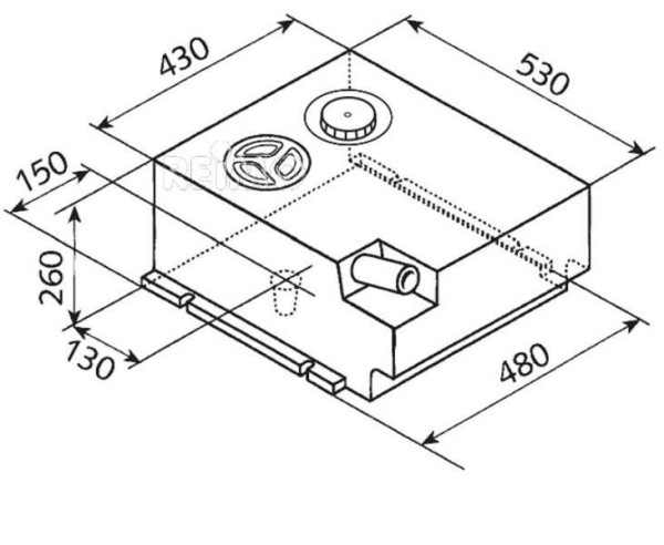 Nádrž na čistou vodu 50 l EV1111 (vestavná do sedací lavice, čistící otvor 12 cm, nálitky 4 cm a 1/2", bílá)