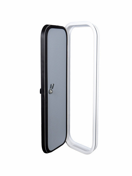 Klapka servisní s hliníkovým rámem a zámkem Zadi Push-Lock, bílá (výřez 670 × 640 mm)