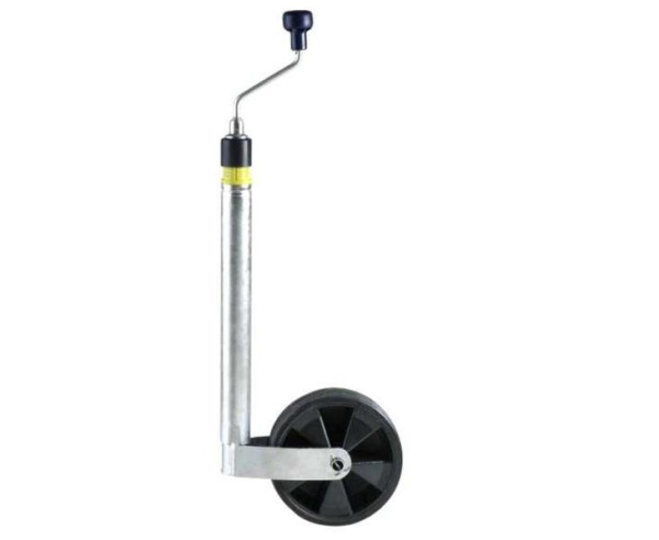 Kolečko podpěrné pro přívěsy a karavany, průměr trubky 48 mm, plastový ráfek, plná pryž 215/220 × 70 mm, nosnost 150 kg