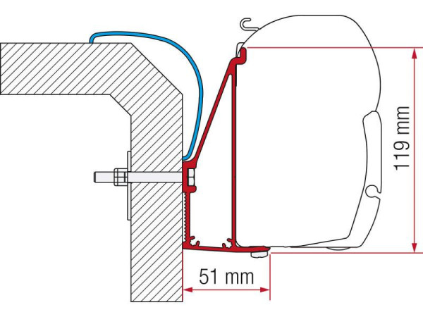 Adaptér na uchycení markýzy Fiamma F45 a F70 délka 350 cm na stěnu Rapido Serie 6