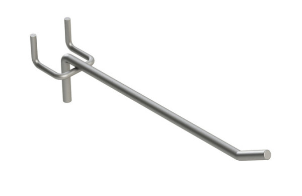 Háček jednouchý s hrazdou na děrované závěsné stěny, délka 20cm