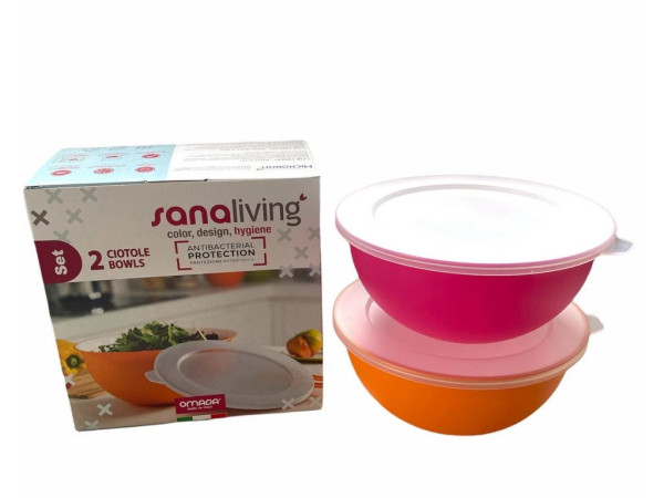 Set 2 plastových nerozbitných misek s víčky Omada Sanaliving Bowls 2x1.7l mix barev
