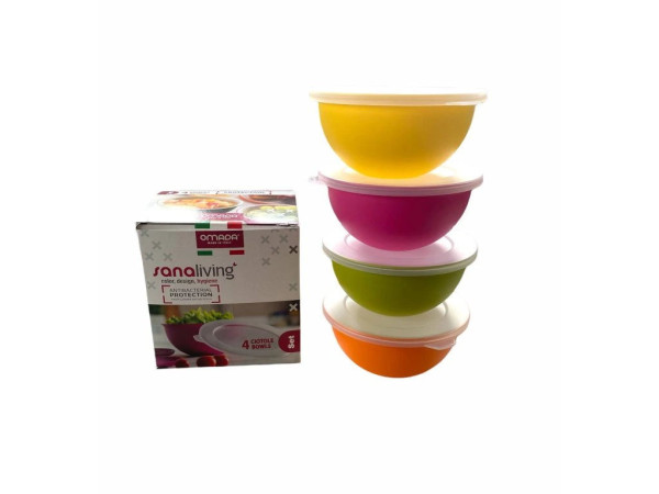 Set 4 plastových nerozbitných misek s víčky Omada Sanaliving Bowla Set 4x0.5l mix barev