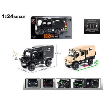 Model obytný vůz 1:24 Unimog se světlem a zvukem