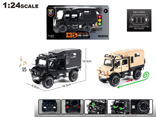 Model obytný vůz 1:24 Unimog se světlem a zvukem