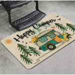 Rohožka barevná sametová s motivem karavanu - šedý lem  80x50cm