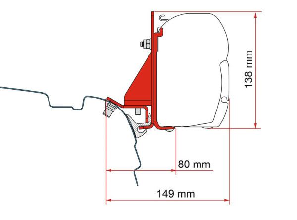 Adaptér montážní Fiamma pro markýzy F45 na VW T5 / T6 pro střešní žlábek Brandrup / Reimo Combi Rail, 2 ks (12 cm), černá barva