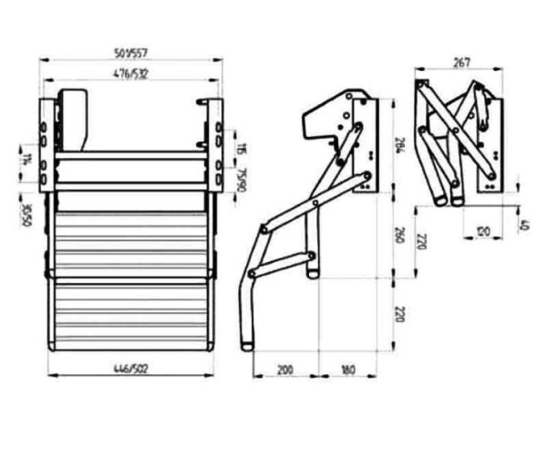 Elektrický dvoustupňový výsuvný schůdek Thule Omni-Step Alu 12 V, šířka 501 mm (krok 446 mm), 7,3 kg