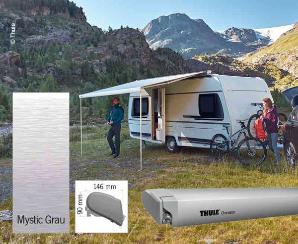 Markýza střešní kazetová Thule Omnistor 6300 3,25 m (stříbrný elox, tajemná šedá)