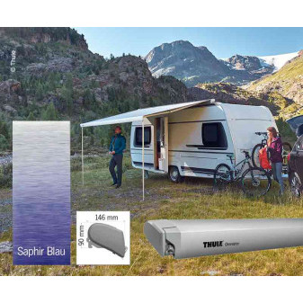 Markýza střešní kazetová Thule Omnistor 6300 4,0 m (stříbrný elox, safírově modrá, výsuv 2,5 m)
