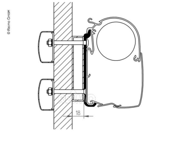 Adaptér montážní pro stěnové markýzy Thule Omnistor řady 5 pro vozy Dethleffs Globebus, 400-600-600 cm