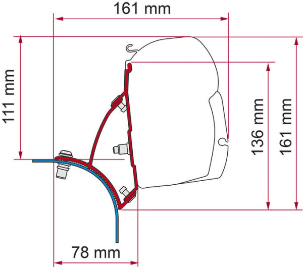 Adaptér pro markýzu Fiamma Kit VW T5/T6 Lift Roof Deep Black pravostranné řízení