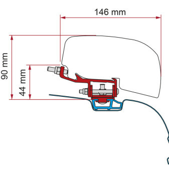 Montážní adaptér Fiamma pro markýzu F40van na VW T5 / T6 / T6.1 (Deep Black, bez C-lišty, sada 2 ks)