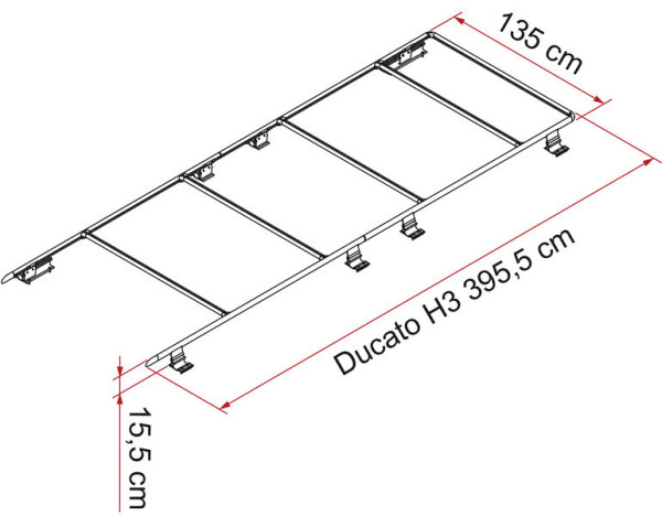 Střešní nosič s podélníky a příčníky Fiamma Roof Rail Ducato od 2006 (pro verzi H3, L3/L4, RHD, černý)