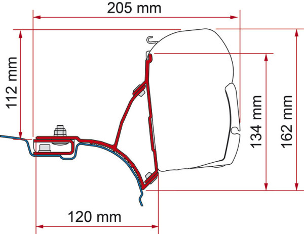 Adaptér montážní Fiamma Kit VW T5 / T6 Transporter / Multivan pro markýzu F45 (pro pravostranné řízení RHD, černý Deep Black, bez C-lišty)