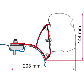 Adaptér montážní Fiamma Kit VW T5 / T6 Transporter / Multivan pro markýzu F43van (krátký rozvor, pravostranné řízení RHD, černý Deep Black, bez C-lišty)