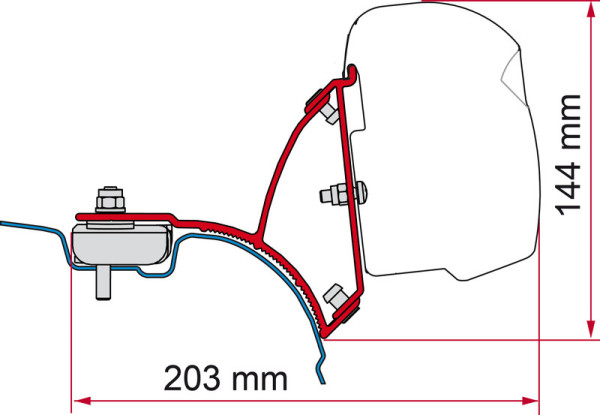 Adaptér montážní Fiamma Kit VW T5 / T6 Transporter / Multivan pro markýzu F43van (krátký rozvor, pravostranné řízení RHD, černý Deep Black, bez C-lišty)