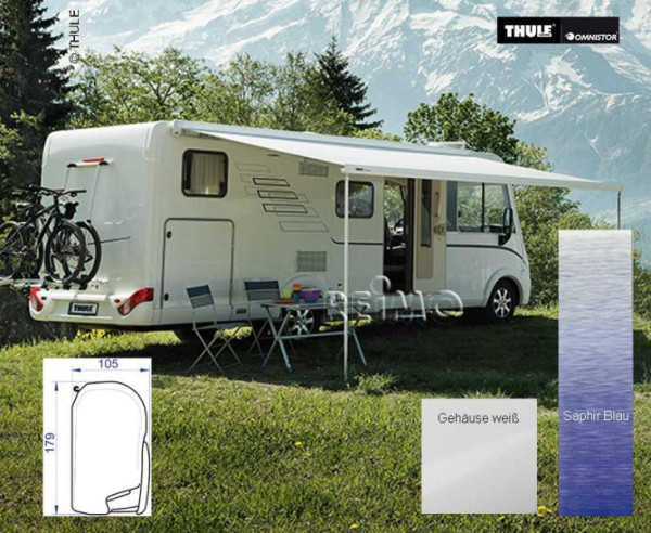 Markýza Thule Omnistor 8000 5,5m safírově modrá, bílé pouzdro