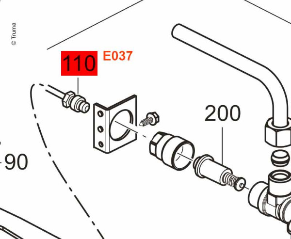 Termočlánek Truma délka 250 mm termoelektrická pojistka plamene pro plynová topení a bojlery v karavanech a obytných vozech