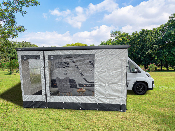 Stěna čelní pro markýzu Girona Wind- & Rainblocker 285 (výška 235–250 cm, šířka 285 cm, 1 dveře + 1 okno)