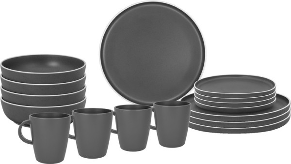 Sada melaminového nádobí Brunner Dolomit Grey 16dílná (pro 4 osoby, protiskluzový systém Anti-Slip, šedá)