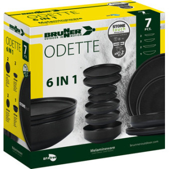 Melaminová sada nádobí ODETTE 6v1 černá, 7dílná, pro 2 osoby.