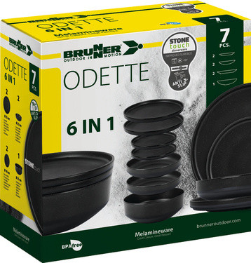 Melaminová sada nádobí ODETTE 6v1 černá, 7dílná, pro 2 osoby.