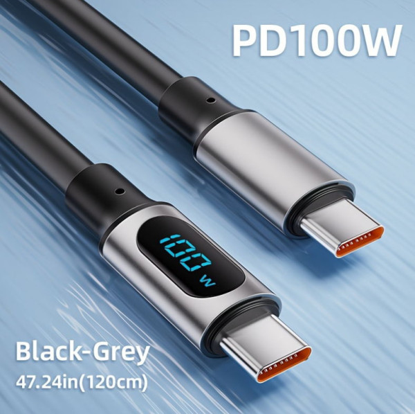 Kabel USB - C - USB - C, 200cm, 120W, s digitálním displejem