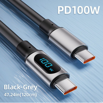 Kabel USB - C - USB - C, 200cm, 120W, s digitálním displejem