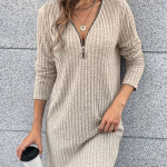 Šaty dámské, žebrované, s výstřihem do V