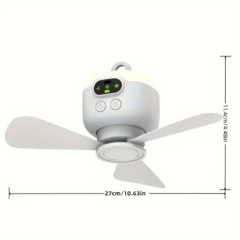 Ventilátor kempingový, přenosný s nočním světlem, bílý, závěsný