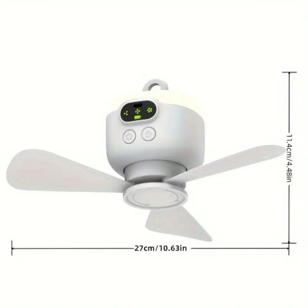 Ventilátor kempingový, přenosný s nočním světlem, bílý, závěsný