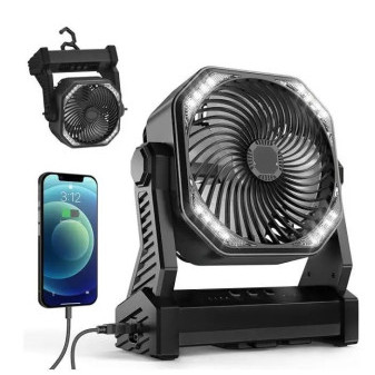 Dobíjecí kempingový ventilátor s LED světlem a powerbankou – 20 000 mAh