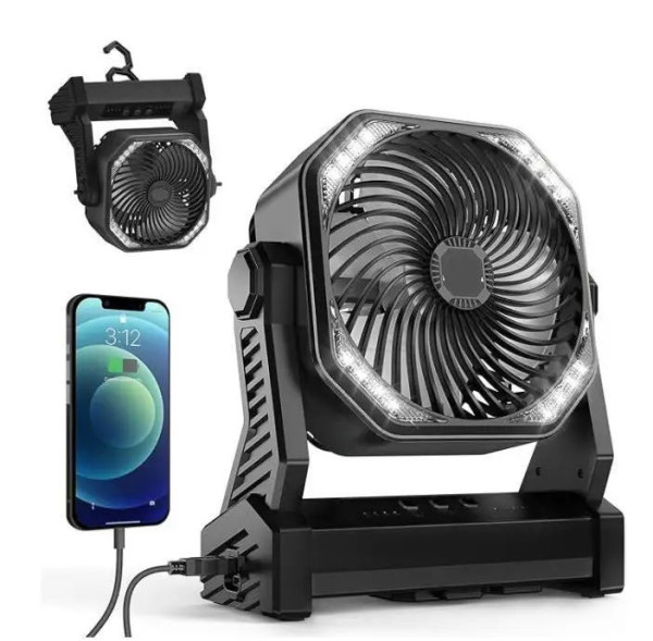 Dobíjecí kempingový ventilátor s LED světlem a powerbankou – 20 000 mAh