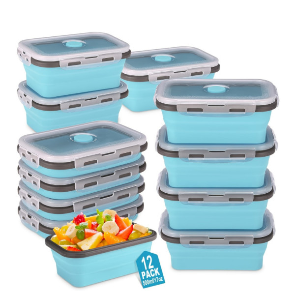 Sada 12 silikonových skládacích dóz na potraviny s víčky