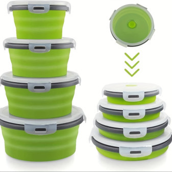 Sada 4 silikonových skládacích dóz na potraviny s víčky