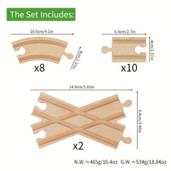 Sada 20ks dřevěných vlakových kolejí