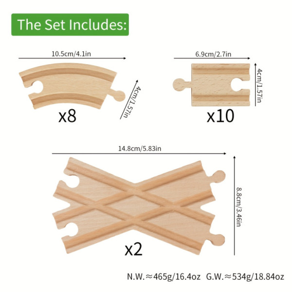 Sada 20ks dřevěných vlakových kolejí