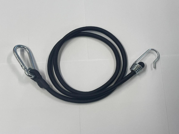 Popruh gumový 1.5m, průměr 8mm, karabina/háček, černý