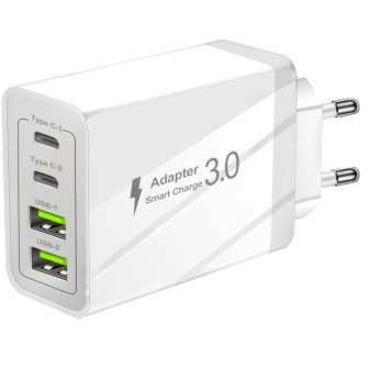 Nabíječka USB 4v1, typ-C, 2xUSB-A,10W bílá