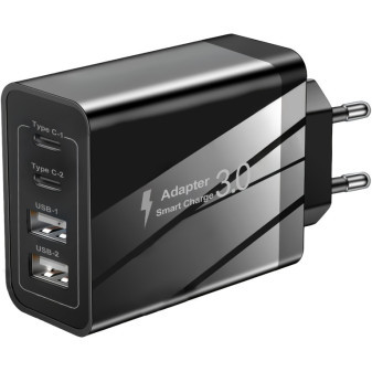 Nabíječka USB 4v1, typ-C, 2xUSB-A,10W černá